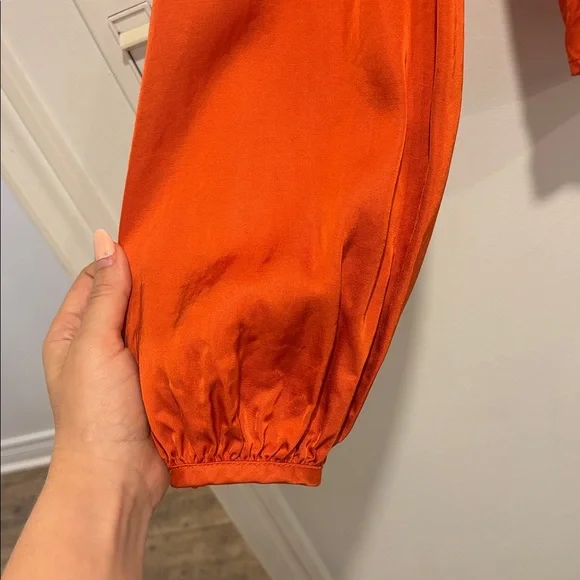 Aritzia Sunday Best Tatiana Blouse. Elegant Orange Satin V-Neck Blouse - Picture 11 of 15